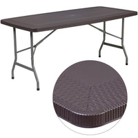 Flash Furniture 32.5"W x 67.5"L Rattan Plastic Folding Table (DADYCZ172)-Ready To Use Table