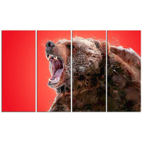 Designart Beware of the Bear, Red Canvas Art Print, 5 Panels, (PT2344-271)-Print