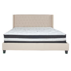 Flash Furniture Riverdale King Size Tufted Upholstered Platform Bed in Beige Fabric with Pocket Spring Mattress-King Platform Bed and Mattress Set