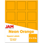JAM Paper Square Address Labels - 2" x 2" - Neon Orange - 120 Pack -English only packaging