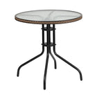 Flash Furniture 28" Round Tempered Glass Metal Table with Dark Brown Rattan Edging-Top Size: 28" Round