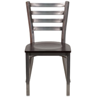 Flash Furniture HERCULES Series Clear Coated Ladder Back Metal Restaurant Chair - Walnut Wood Seat - 2 Pack-Set of 2 Metal Dining Chairs