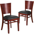Flash Furniture Lacey Series Solid Back Mahogany Wood Restaurant Chairs with Black Vinyl Seat - 2 Pack-Solid Back Design