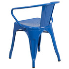 Flash Furniture Blue Metal Indoor-Outdoor Chair with Arms-Curved Back with Vertical Slat