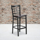 Flash Furniture HERCULES Series Black Window Back Metal Restaurant Barstool - Walnut Wood Seat - 2 Pack-Welded Joint Assembly
