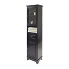 Winsome Alps Tall Cabinet with Glass Door and Drawer, Black-Storage size 14"W x 11"D x 23"H.
