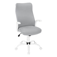 Monarch Specialties 7324 Multi-Position Office Chair - White/Grey Fabric-High-back executive office chair with fixed armrests in white and grey polyester fabric
