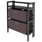 Winsome Wood Torino 3-Piece Set Folding Bookcase with Fabric Basket, Black/Brown (20382)-Shelving unit is made of solid wood