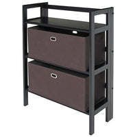 Winsome Wood Torino 3-Piece Set Folding Bookcase with Fabric Basket, Black/Brown (20382)-Shelving unit is made of solid wood