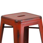Flash Furniture 24" High Backless Distressed Kelly Red Metal Indoor-Outdoor Counter Height Stool-Stacks up to 10 Chairs High