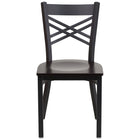 Flash Furniture HERCULES Series Black "X" Back Metal Restaurant Chair - Walnut Wood Seat-Metal Chair