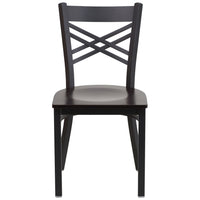 Flash Furniture HERCULES Series Black "X" Back Metal Restaurant Chair - Walnut Wood Seat-Metal Chair