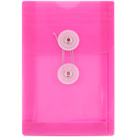 JAM Paper Plastic Envelopes with Button and String Tie - Open End - 4.25" x 6.25" - Fuchsia Pink - 12 Pack -Colour: Fuchsia Pink 