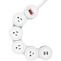 Globe 6' Flexigon 4-Outlet Surge Protector Power Strip, 2x USB Ports, White-4 grounded outlets and 2 usb ports