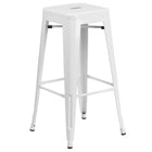 30'' Round White Metal Indoor-Outdoor Bar Table Set with 4 Square Seat Backless Barstools (CH-51090BH-4-30SQST-WH-GG)-4