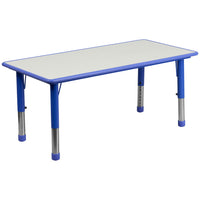 Flash Furniture 23.625"W x 47.25"L Rectangular Blue Plastic Height Adjustable Activity Table with Grey Top-Popular Rectangular Activity Table
