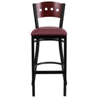 Flash Furniture HERCULES Series Black 4 Square Back Metal Restaurant Barstool - Mahogany Wood Back - Burgundy Vinyl Seat-Metal Dining Bar Stool