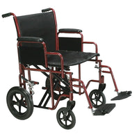 Drive Medical Bariatric Transport Wheelchair with Swing Away Footrest, Red, 22" Seat-Red, Steel