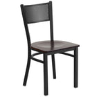 Flash Furniture HERCULES Series Black Grid Back Metal Restaurant Chair - Walnut Wood Seat-500 lb. Weight Capacity