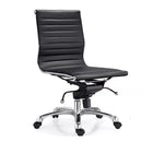 Plata Import Antoni Office Chair Leather Upholstery Low Back Armless Metal Frame - Black-Fixed Arms