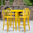 30'' Round Yellow Metal Indoor-Outdoor Bar Table Set with 4 Vertical Slat Back Barstools [CH-51090BH-4-30VRT-YL-GG]-30"W x 30"D x 41"H
