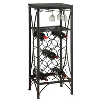 Monarch Specialties 3347 Home Bar - 4Black Metal Wine Bottle And Glass Rack-16.25"L x 12.5"W x 40.5"H