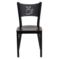 Flash Furniture HERCULES Series Black Coffee Back Metal Restaurant Chair - Mahogany Wood Seat - 2 Pack-Set of 2 Metal Dining Chairs