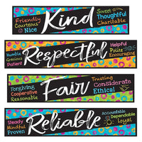 TREND enterprises Inc. Harmony Character Traits Mini Bulletin Board Set - 6 Pack-Set of diecut decorative paper strips with motivational messages