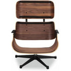 Nicer Furniture Modern Classic Lounge Chair & Ottoman Set - Tan/Rosewood-Black Aluminum Cast base and back braces with high polished bright aluminum trim