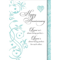Millbrook Studios 5-3/8" x 7-3/4" Happy Anniversary Love isn't About Being Perfect Greeting Cards and Envelopes, 18 Pack (06617)-Printed on uncoated card stock