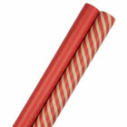 JAM Paper -  Emballage cadeau - Papier d'emballage combiné rayures et unis - 50 pieds carrés au total - Rouge - 2/paquet-Taille : 50 pieds carrés au total (25 pieds carrés par rouleau)