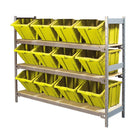 Kleton Wide Span 3 Shelf Shelving with Plastic Bins, Yellow-Ideal for storing supplies in warehouses or shops