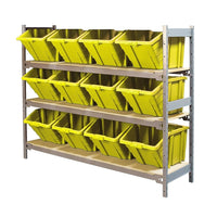 Kleton Wide Span 3 Shelf Shelving with Plastic Bins, Yellow-Ideal for storing supplies in warehouses or shops