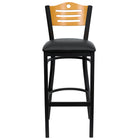 Flash Furniture HERCULES Series Black Slat Back Metal Restaurant Barstool - Natural Wood Back, Black Vinyl Seat - 2 Pack-Set of 2 Metal Dining Bar Stools