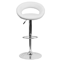 Flash Furniture Contemporary White Vinyl Rounded Orbit-Style Back Adjustable Height Barstool with Chrome Base-Contemporary Style Stool