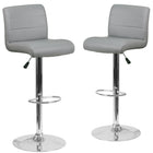 Flash Furniture Contemporary Vinyl Adjustable Height Barstools with Rolled Seat & Chrome Base - Grey - 2 Pack-Low Back Design