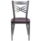 Flash Furniture HERCULES Series Clear Coated "X" Back Metal Restaurant Chair - Mahogany Wood Seat-Metal Chair