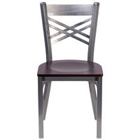 Flash Furniture HERCULES Series Clear Coated "X" Back Metal Restaurant Chair - Mahogany Wood Seat-Metal Chair