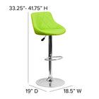 Flash Furniture Contemporary Green Vinyl Bucket Seat Adjustable Height Barstool with Diamond Pattern Back & Chrome Base-Height Adjustable Seat with Gas Lift