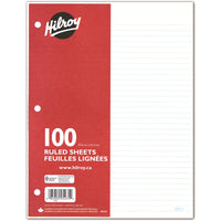 Hilroy 3-Hole Punched Ruled Loose-Leaf Filler Paper - 16lb. - 8-1/2" x 11" - 100 Sheets-7mm ruled, 10-7/8" x 8-3/8"