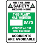 Write-A-Day Scoreboards, This plant has worked XX days without a lost time accident, SAV221-Language - English
