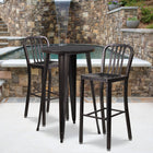 Flash Furniture Commercial Grade 30" High Black-Antique Gold Metal Indoor-Outdoor Barstool with Vertical Slat Back - 2 Pack-Screw Leveling Floor Glides