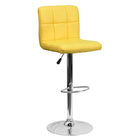 Flash Furniture Contemporary Yellow Quilted Vinyl Adjustable Height Barstool with Chrome Base-Mid-Back Design