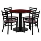 Flash Furniture 36" Round Mahogany Laminate Table Set with 4 Ladder Back Metal Chairs - Mahogany Wood Seat-Table and Chair Set