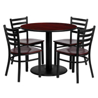Flash Furniture 36" Round Mahogany Laminate Table Set with 4 Ladder Back Metal Chairs - Mahogany Wood Seat-Table and Chair Set