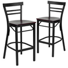 Flash Furniture HERCULES Series Black Two-Slat Ladder Back Metal Restaurant Barstool - Mahogany Wood Seat - 2 Pack-Ladder Back Design