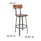 Flash Furniture Flint Series Rustic Walnut Restaurant Barstool with Wood Seat & Back and Grey Powder Coat Frame-15 Gauge Steel Frame