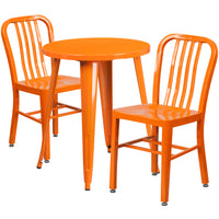 24'' Round Orange Metal Indoor-Outdoor Table Set with 2 Vertical Slat Back Chairs [CH-51080TH-2-18VRT-OR-GG]-Metal Cafe Table