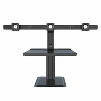 Rocelco Triple Monitor Height-Adjustable Workstation With USB Charge Port - Black-The sit to stand desk riser with triple monitor arm allows you to comfortably switch from sitting to standing in seconds