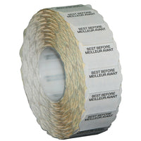 Meto 822 1-Line White Best Before/Meilleur Avant Labels 1500/RL, 14 Pack-Wavy edges designed to catch customer's attention